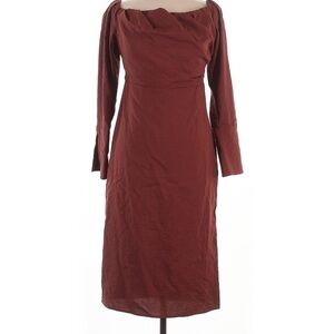 Elegant Burgundy Long Sleeve Midi Dress Boat Neck Size 0